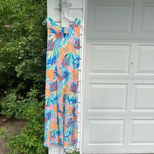 NWT Talbots Pretty Bright Multicolored Leaves Keyhole Maxi Sleeveless Dress